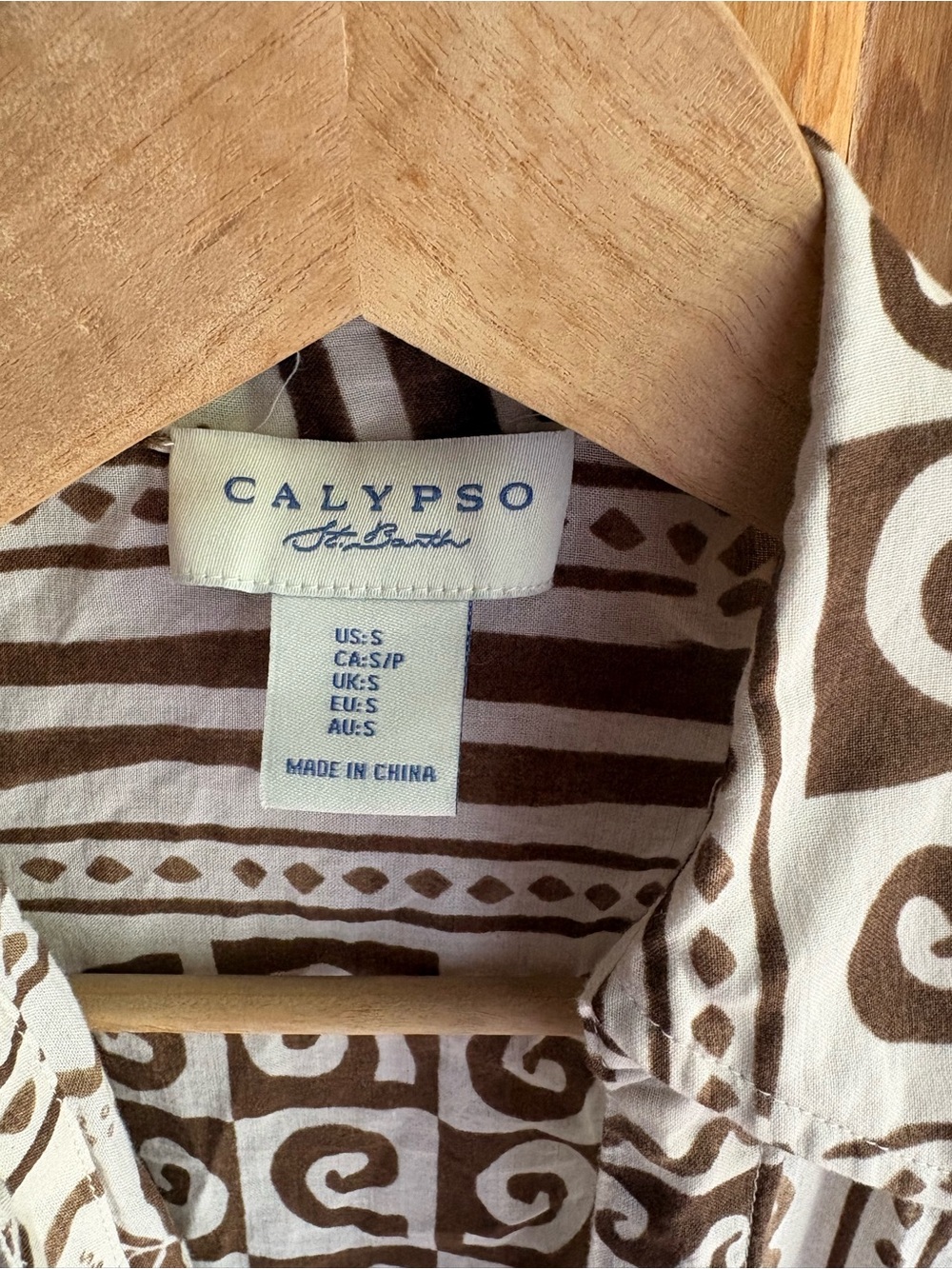 Calypso St. Barth Cream and Brown Printed Shirt | Small | 100% Cotton - Picture 2 of 4